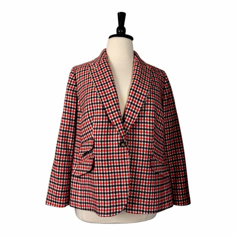 Talbots Wool Blend Blazer Jacket Shetland Orange Houndstooth Women’s Size 20WP